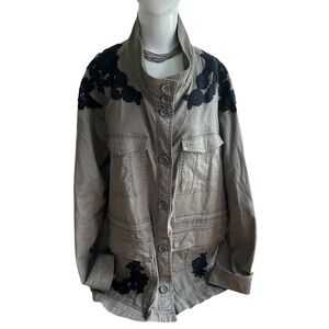 Lane Bryant Green Military Jacket with Black Crochet Floral Lace size 22 /‎ 24